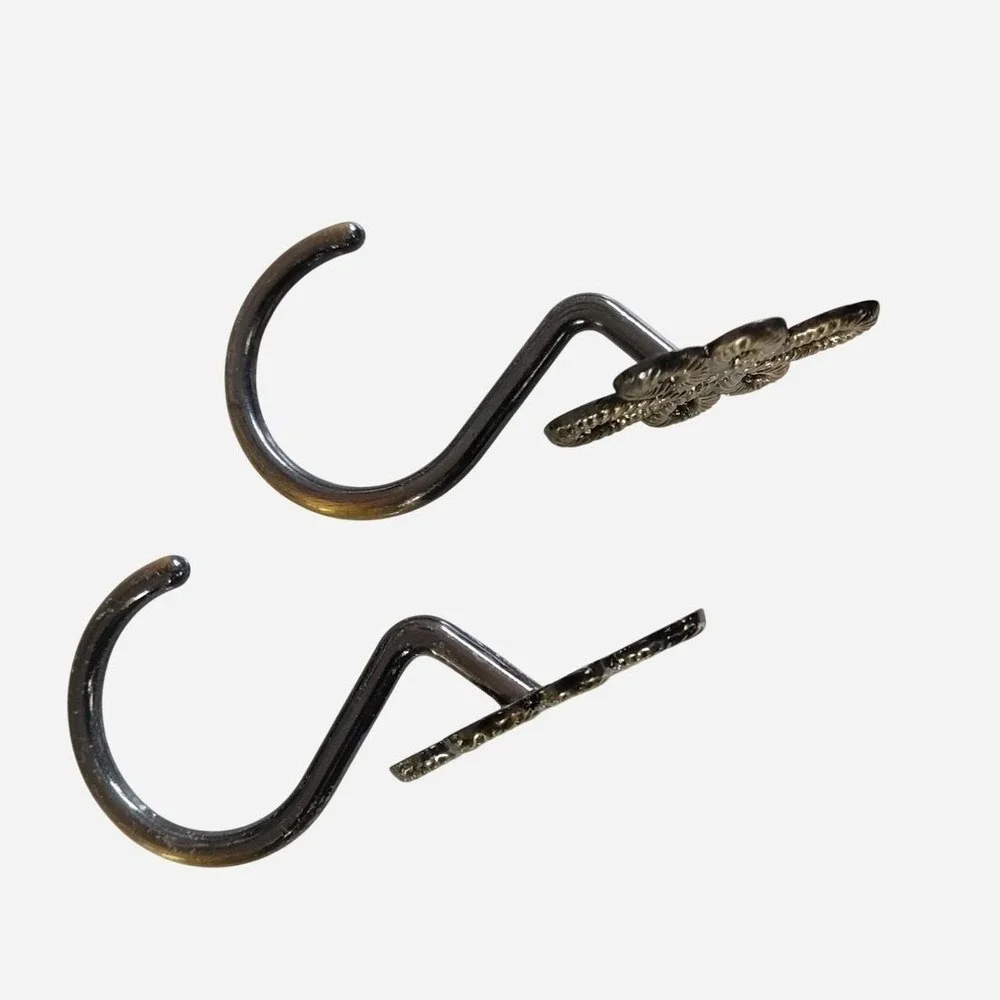 Set of 12 Gold Tone Metal Shower Curtain Hooks With An Antique Finish
